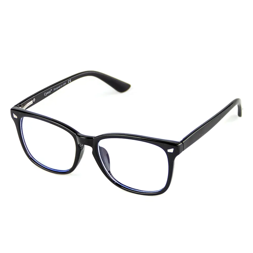 Black Blue Light Filter Glasses for Men Women Computer Gaming Glasses UV Blocking Fake Eyeglasses Retro Clear Lens Lightweight Square Eyewear Frame,Spring Hinge,Anti Eye Strain,Relieve Headaches Cyxus 8012, Pc, Plastic