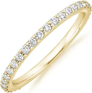 PAVOI 14K Gold Plated Eternity Ring | Stackable Cubic Zirconia Gold Band Ring | Dainty Diamond-Inspired Womens Wedding Jewelry