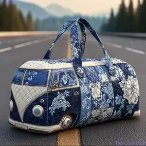 Bus Print Travel Duffle Bag, Large Capacity Gym Tote for Weekend Trips, Yoga & Daily Carry