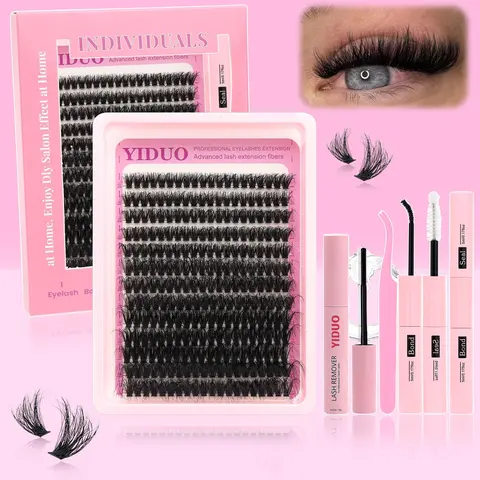 Volume False Eyelashes Kit, Volumized Fake Eyelashes, False Lashes, 1 Box Self Grafting Eyelashes with Glue & Remover Tool & Tweezers, Eyelash Extensions Tool for Women, Diy Volume Eyelashes
