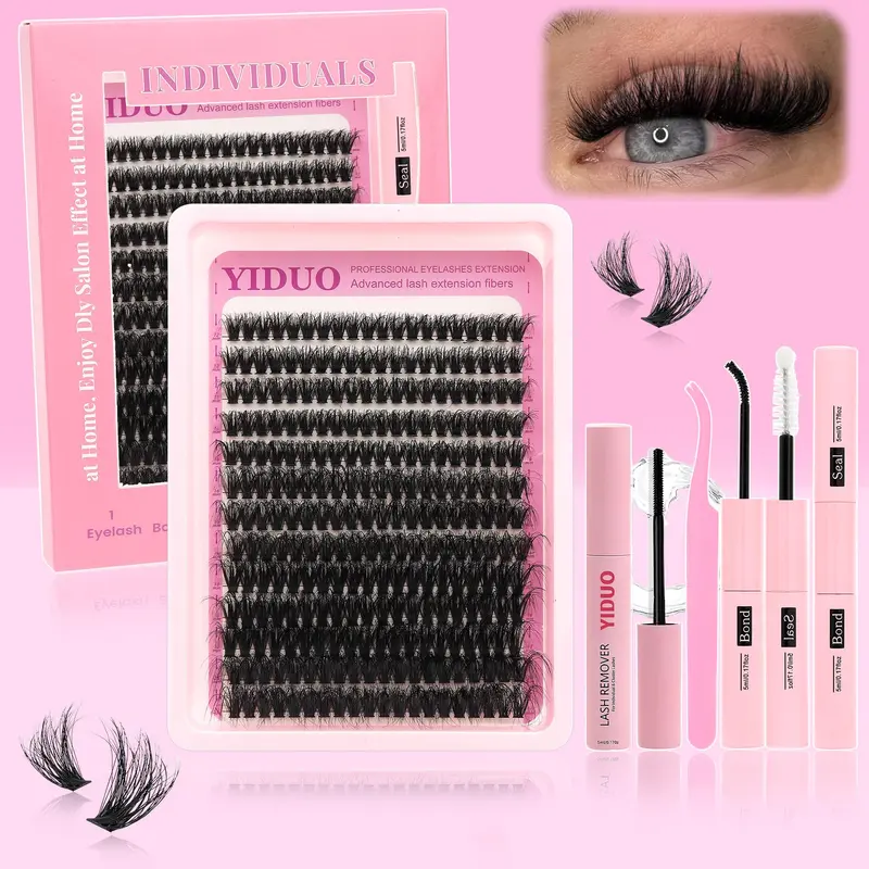Volume False Eyelashes Kit, Volumized Fake Eyelashes, False Lashes, 1 Box Self Grafting Eyelashes with Glue & Remover Tool & Tweezers, Eyelash Extensions Tool for Women, Diy Volume Eyelashes