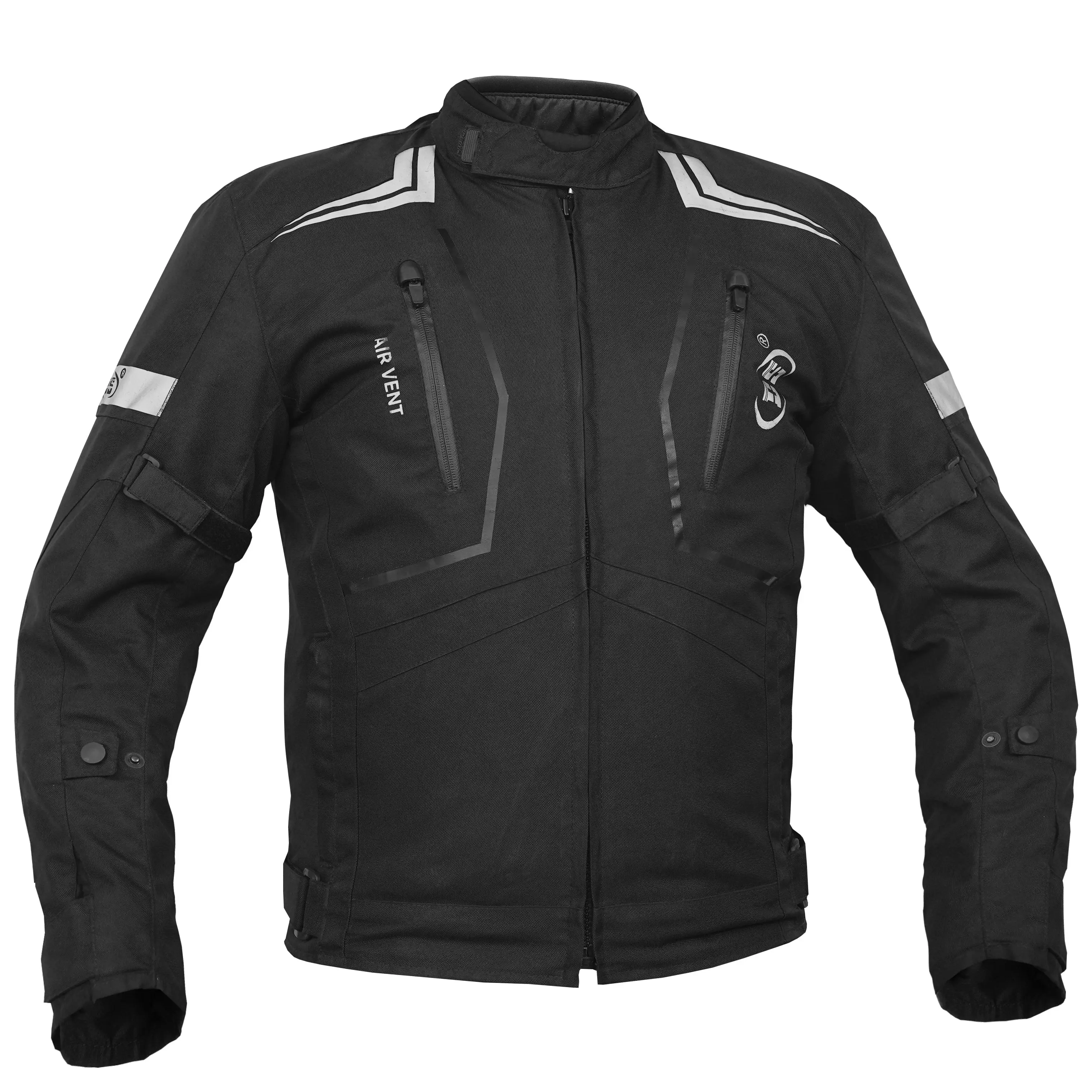 RENEGADE CLASSICS Blackwing™ Men's Textile Motorcycle Jacket - Black, with Reflective Tape, Waterproof Membrane, Armored Panels