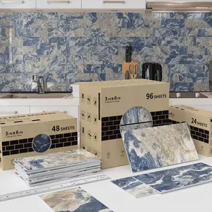 24/48/96 PCS TSF PVC+PET Crystal Foam Tile Stickers Deep Sea Blue Agate | Waterproof Oil-Proof | For Kitchen/Bathroom/Floor/Ceiling/Tiles/Old Wooden Board