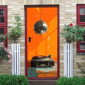 2pcs Vintage Disco Mirror Ball Vinyl Record Player Wall Sticker Creative Living Room Bedroom Bar Decor Self Adhesive Removable PVC Music Theme Art Decal Party Atmosphere Decoration Supplies