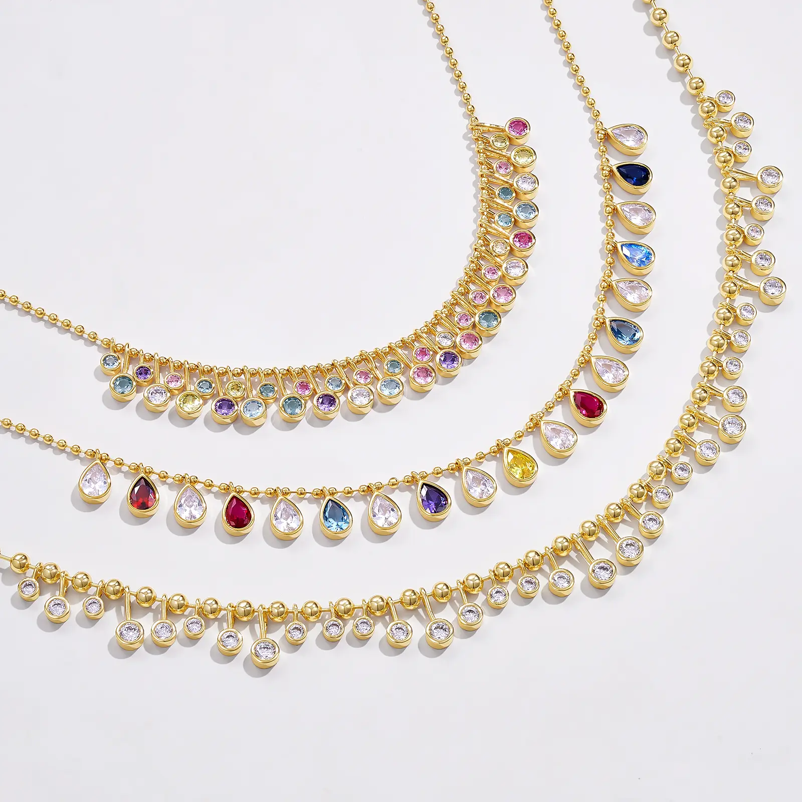 KissYan Cubic Zirconia Charm Necklace for Women, 14K Gold Plated Beaded Choker Rainbow White CZ Necklaces Dainty Summer Jewelry Gift,summerwins