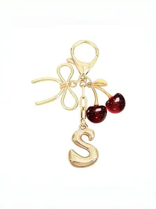 Mother's Day Gift Women's Cherry Bow Letter A-Z Pendant Keychain, Fashionable Alloy Keychain, Wallet, Backpack, Handbag, Car Key Accessory, Perfect Hanging Decoration, Stylish Keychain, Keychain For Bags