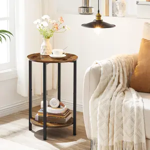 HOOBRO Round Side Table Stable Metal Frame, Industrial  2-Tier End Table, Sofa Couch Table with Storage Shelf, Wooden Look Accent Table for Small Spaces, Living Room, Bedroom, Rustic Brown#springtok #SummerVibes