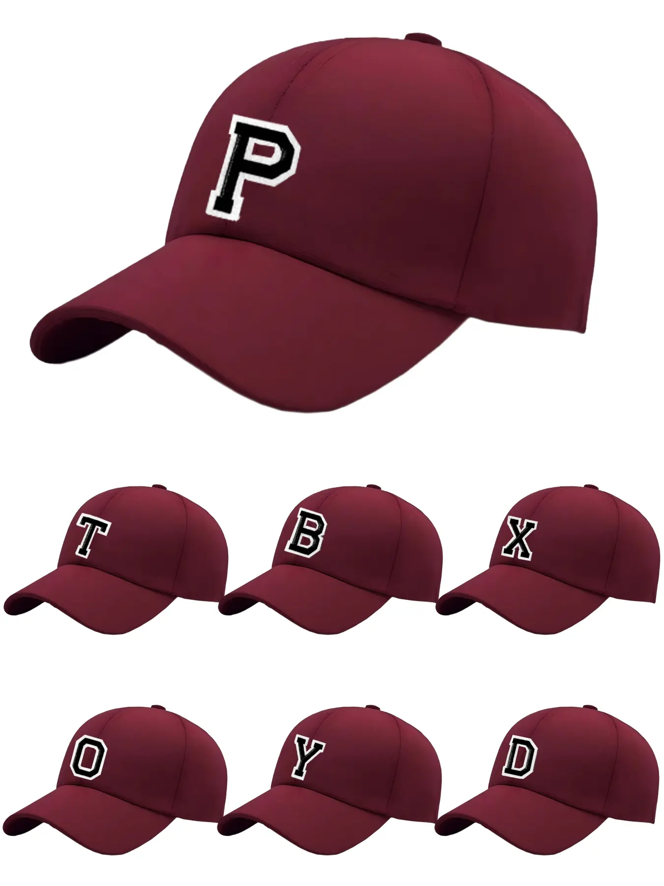 Letter A-Z Burgundy DIY, Personalized Cap, Adjustable Golf Dad Hat, Street Basketball Plain Simple Hat, Unisex Casual All Seasons, Baseball Cap Adjustable, Adjustable Casual Hats