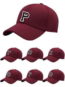 Letter A-Z Burgundy DIY, Personalized Cap, Adjustable Golf Dad Hat, Street Basketball Plain Simple Hat, Unisex Casual All Seasons