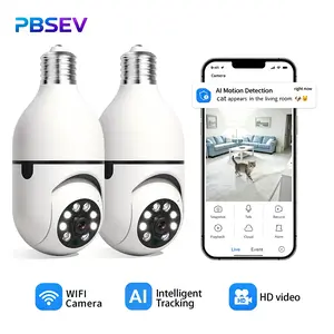 PBSEV 2-Pack 3MP 360° Home Security Camera System-Color Night Vision & Human Detection Target Camera Security, with E27 Base, Bluetooth/2.4G WiFi Easy Installation (Non-Compatible with 5G WiFi))