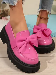 Women's Multifunctional Casual Thick Sole Loafers, Bow Decoration, Flat Bottom, Vintage Elegant Style, Comfortable Soft Shoes