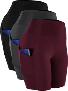 CADMUS Outdoorfun Pack of 3 Women's High Waist Spandex Yoga Shorts for Bike Running Two Side Pockets