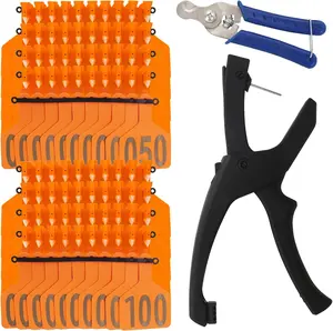 100Pcs Z Tags One-Piece Cattle Ear Tags TPU Blank Livestock Animal Identification with Professional Animal Ear tag applicator for Cattle,Sheep Goat, Pig (Orange, 001-100)