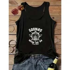 Plus Size, Black Vest - Goonies Never Say Die - Pirate Element Print - Vintage Eye-Catching -   Favorite