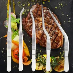 5-Piece Stainless Steel Kitchen Tweezers Set, Professional Chef Cooking Tongs for Plating, Seafood, BBQ & Precision Culinary Tasks, Multipurpose Kitchen Tools and Gadgets Utensils