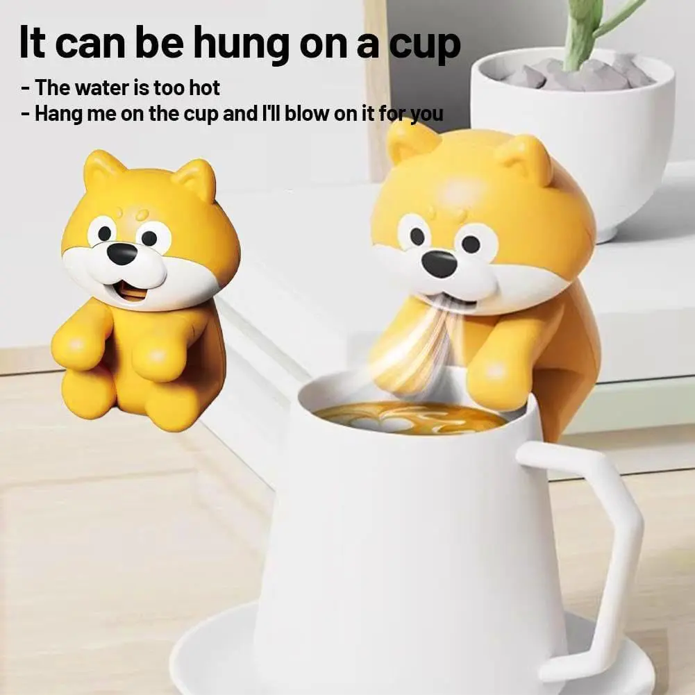 Clip-On Mini Fan for Cup & Bowl,Dog-Shaped Air-Blowing Cooling Attachment for Hot Drinks,Cute Animal Shaped Personal Fan for Cooling Coffee, Rechargeable Portable Food C-ooling Fanfor Desk & Kitchen