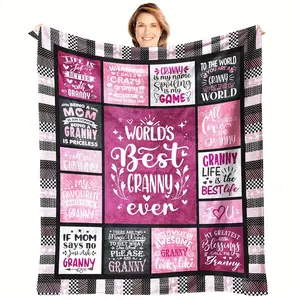 Contemporary Flannel Knitted Fluffy Fabric Throw - Patterned Plush Blanket with Heartwarming Messages for Grandmother, All-Season Multipurpose, Machine-Washable Digital Print Polyester, Ideal Grandchild Gift for Granny, Fluffy Fabric Throws, Patterned Plu