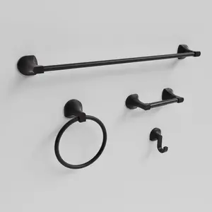Bathroom Hardware Set Matte Black Adjustable Expandable Towel Bar 4-Piece Bathroom Accessory Set Wall Mounted Robe Hook Toilet Paper Holder Towel Rin