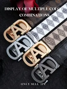 Men's Business Fashion Letter Print Belt, Casual Automatic Buckle Waist Belt, Fashion Belt for Young Adults, Trendy Exquisite Belt