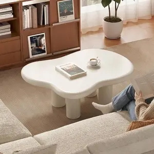 Guyii Modern Cloud Coffee Table, Cream White Irregular Center Table, Minimalist MDF Tea Table for Living Room & Small Spaces