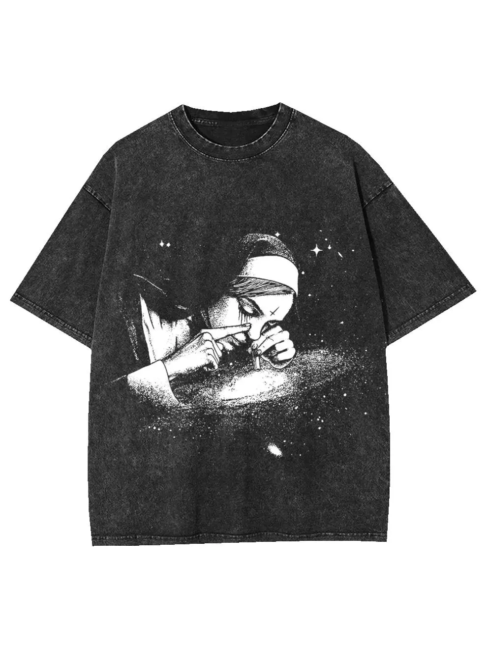 Men's Cotton Crew Neck Short-Sleeve T-Shirt - 90s Vintage Distressed Wash, Festive Galaxy Washed, Fitted Figure-Flattering Funny Streetwear, All Seasons, Machine Washable, 90S Vintage Wash Men's Short-Sleeve T-Shirts