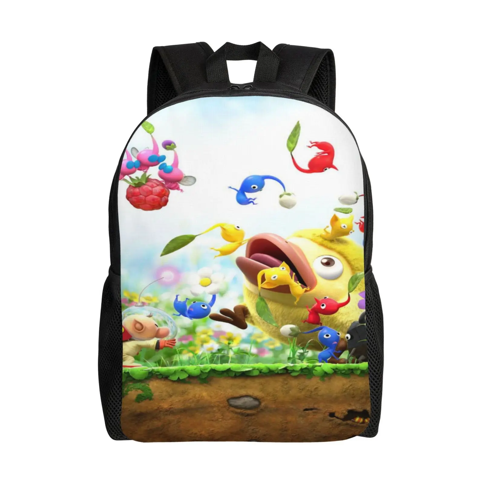Pikmin Backpack Water-Resistant Student School Bag Daily Campus Use 17 Inch Laptop Travel Rucksack Lightweight Durable for Boys Girls Men and Women Ideal Gift, Back To School Haul, Zipper, Everyday Carry, Pikmin Print, Campus Life