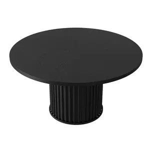 Round Dining Table for 4-6, Modern Farmhouse 47 Inch Circle Table, Sturdy Fluted Metal Pedestal Base, Space-Saving Design for Kitchen, Dining Room, Apartment, or Living Room, Black/Brown/Grey