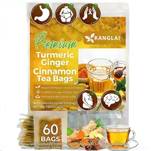Premium Turmeric Ginger Cinnamon Tea 60 Bags 100% Natural Anti-Inflammatory Eco-Friendly No Sugar Caffeine Gluten Vegan Loose Leaf Tea Anti-Inflammatory Looseleaf Tea Beverage