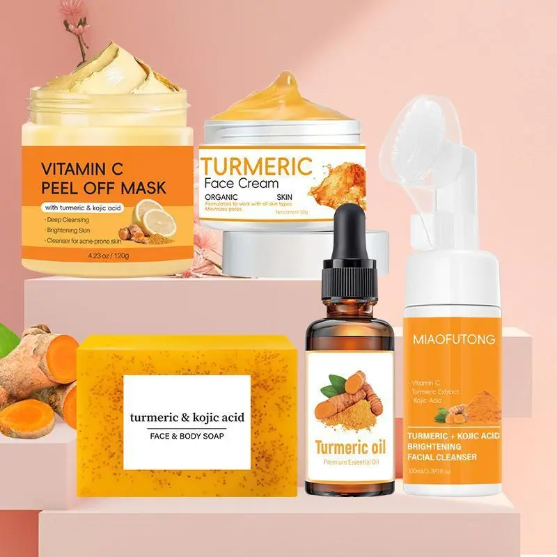 Turmeric & Vitamin C Hydrating Set, 5-Piece Skincare Kit for a Brightening Glow and Deep Cleansing, Gentle for All Skin Types, Unisex Adults