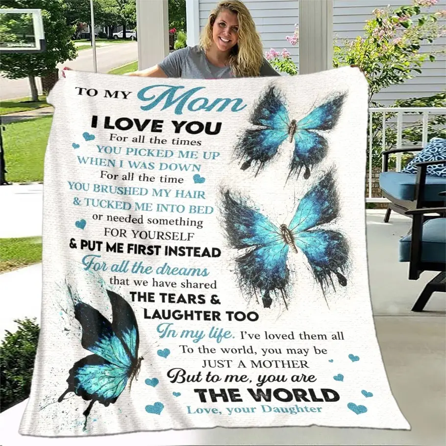 Mothers Lightweight Cozy Blanket, To My Mom Letter Gift Series Soft Warm Blanket for Home Bedroom, Travel Use, Mothers Blanket