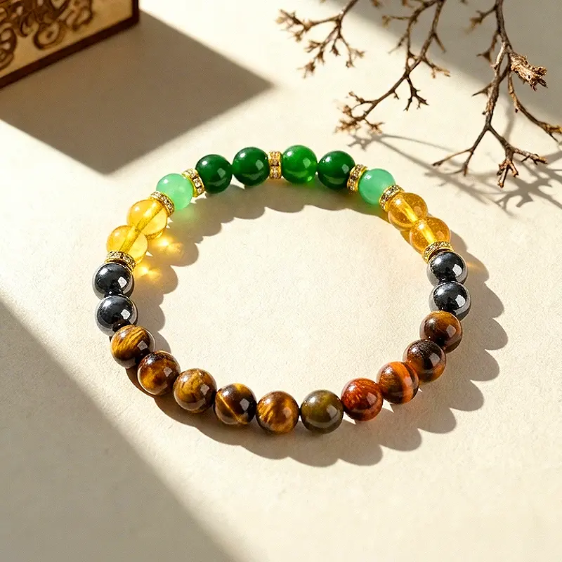 Money Attraction & Protection Bracelet - Natural Green Aventurine & Tiger's Eye Beaded Jewelry, Lucky Friendship Gift for Success, Adjustable Crystal Energy Bangle, Stylish Everyday Accessory