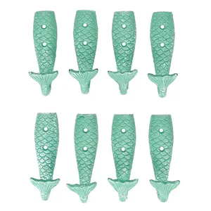 Set of 8 Cast Iron Mermaid Tail Wall Hooks, 5" Nautical Coastal Beach Decor, Heavy Duty Green Painted Hooks for Bathroom, Entryway, Bedroom, Kids Room, Hanging Towels, Keys, Coats, Bags, or Robes