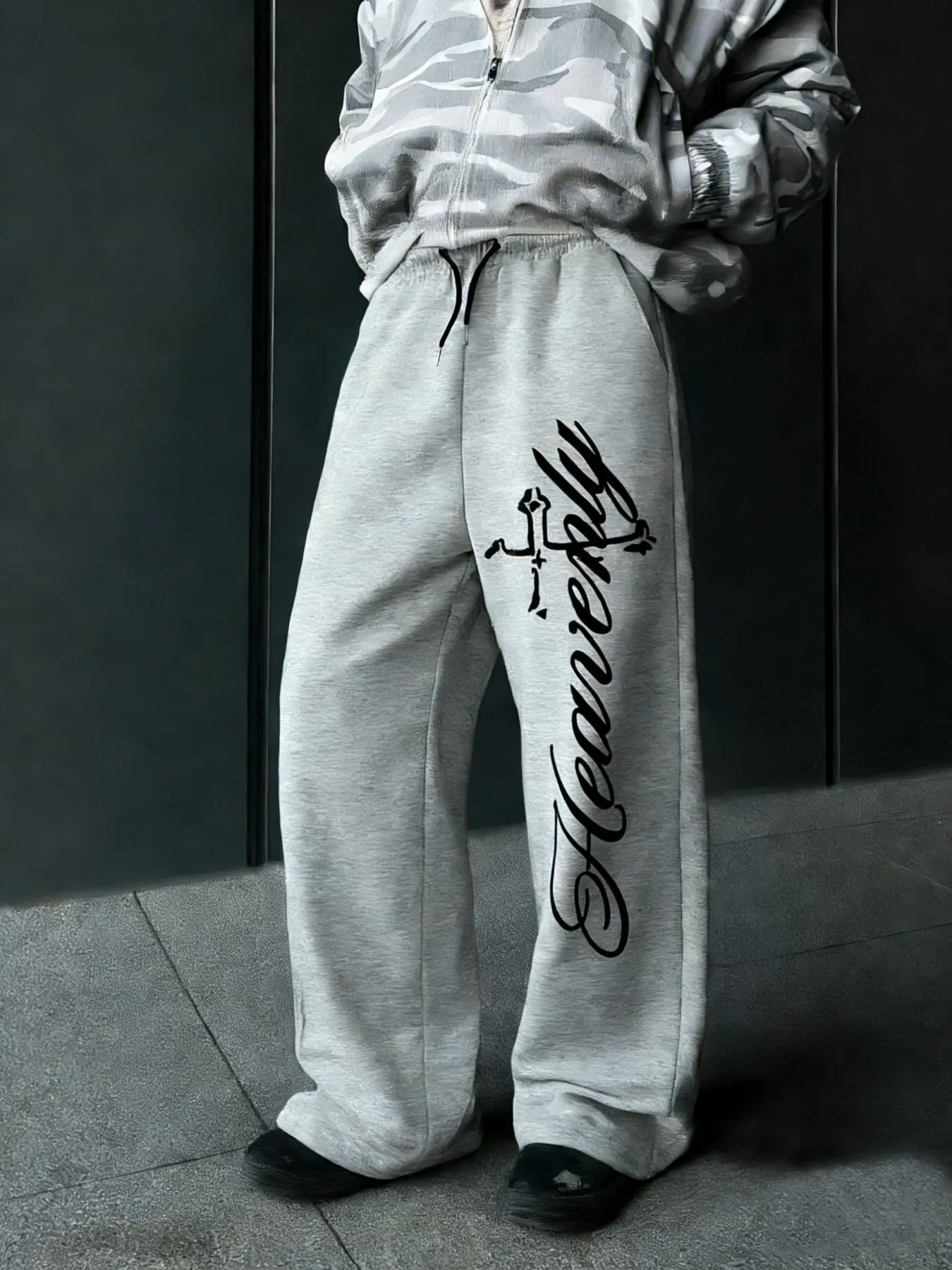 Men's Casual Loose-Fitting Drawstring Pants, Heavenly Gothic Print Wide Leg Sweatpants with Pockets, All Seasons Men’s Fashion