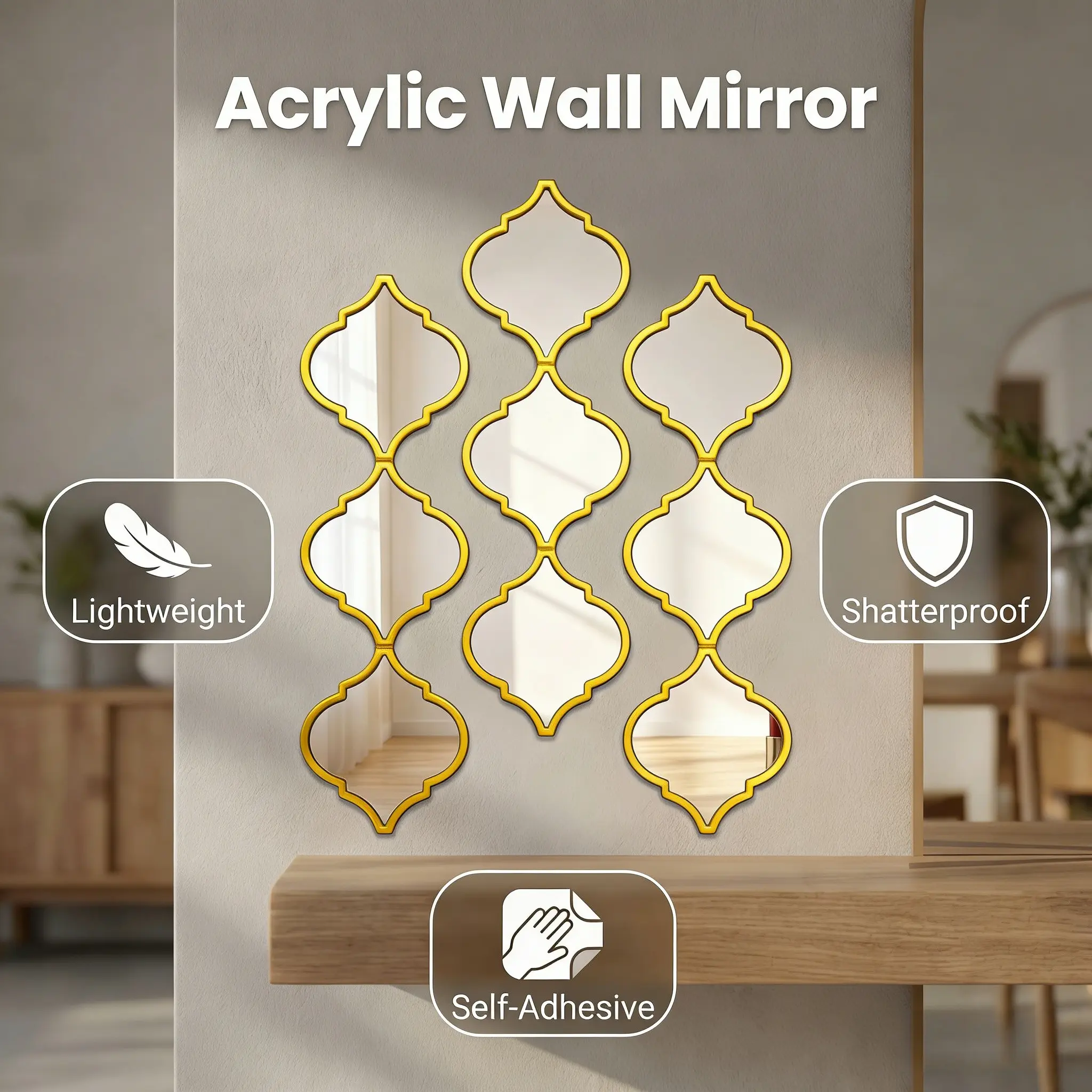 Decorative Mirror Wall Sticker Acrylic Wall Sticker Self-Adhesive 3D Wall Decor Home Living Room Entrance Creative Mirror Decal Decoration Items