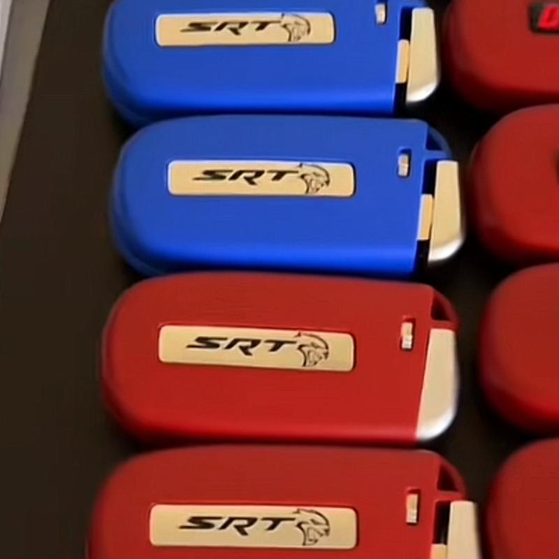 SRT Hellcat Key Fob Cover with Silver/Black Hellcat Logo + Black SRT Lanyard – Red or Blue