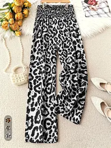 Cozy Wild Leopard Lounge Pants - Baggy Relaxed Fit Wide Leg Trousers, Stylish Casual Single Bottom for Loungewear & Streetwear