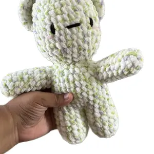 Handmade Crochet Bear with Big Arm for Hugs Floral Purple and Green Soft Plush Toy