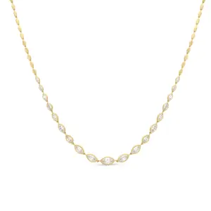 Lumeniri Lab Grown Diamonds Marquise Bezel Set Adjustable Tennis Necklace 14K Yellow Gold (4.4ctw)