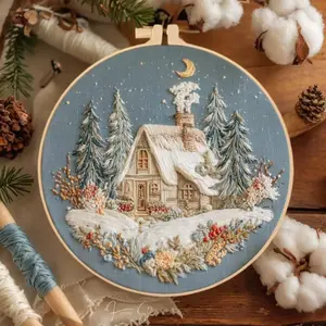 Beginner Embroidery Kit, Hand Embroidery, Elegant Cross Stitch Set, Snow Scene Style, DIY Embroidery Lovers, Includes Printed Cotton Fabric, Thread, Needle, Chart, Embroidery Craft, Embroidery Design