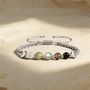 6mm Moonstone Labradorite, Black Tourmaline Moon Phase Energy Bracelet , Healing Meditation Protection Handmade Bracelet for Men Women