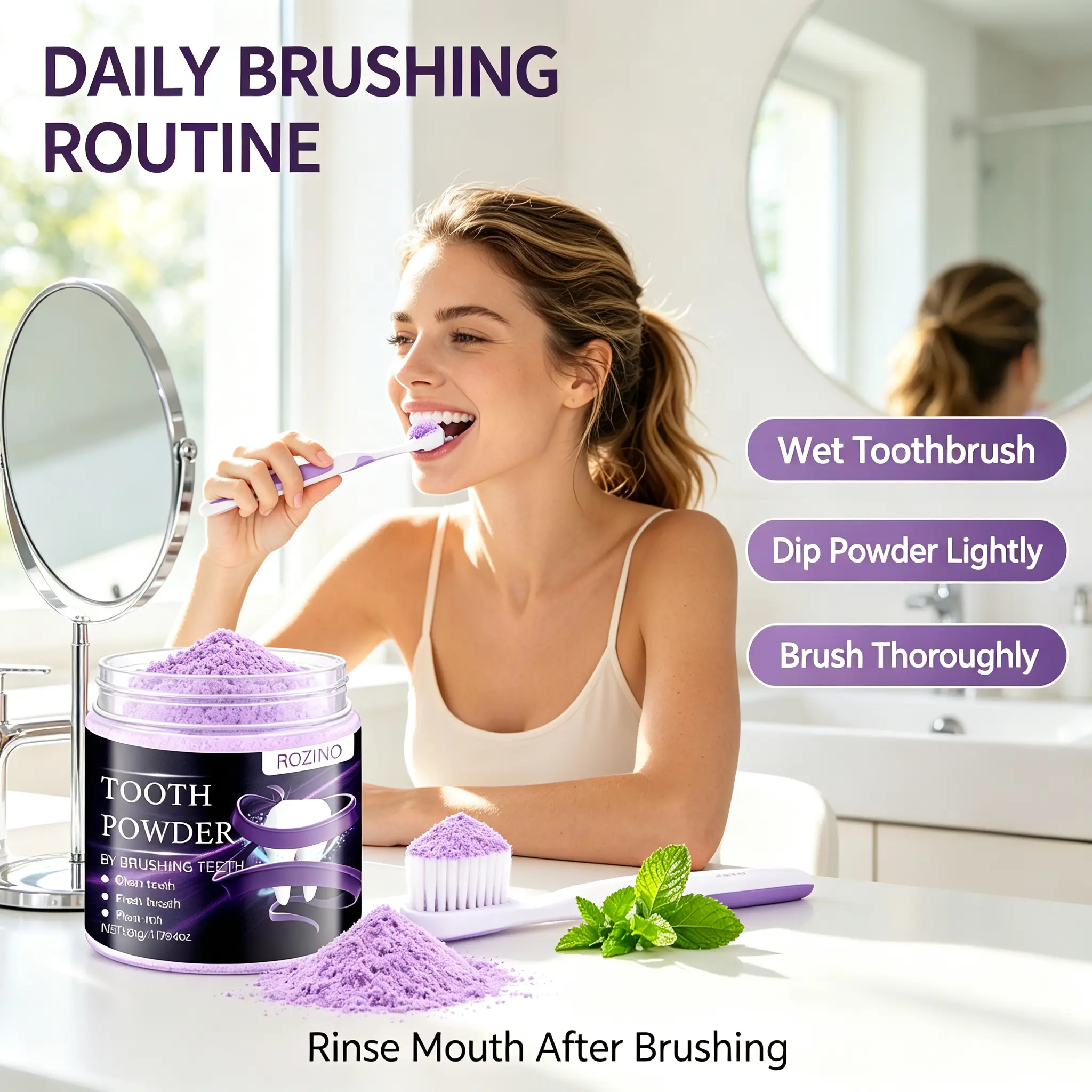 ROZINO Tooth Powder - Natural Oral Care for Clean Teeth & Fresh Breath (50g) Organic