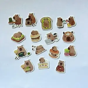 Capybara Cafe Sticker Flakes – 24 Mini Capybara Coffee & Dessert Stickers, Kawaii Matte Stickers for Journals, Planners, Penpal Mail