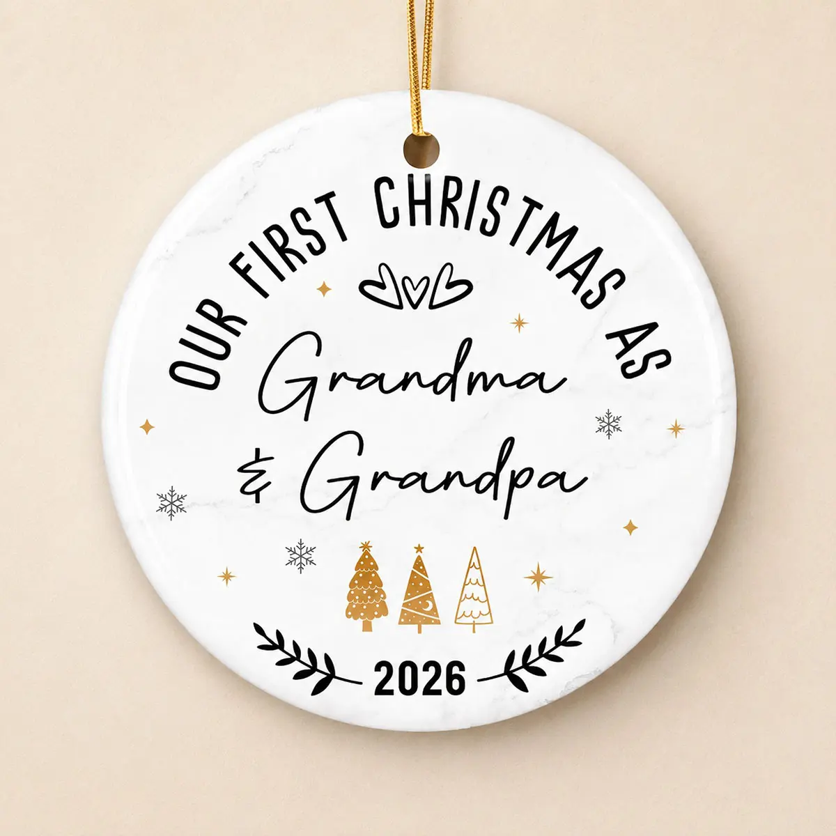 Our First Christmas as Grandma and Grandpa 2026 Ceramic Ornament, Round New Grandparents Christmas Gift