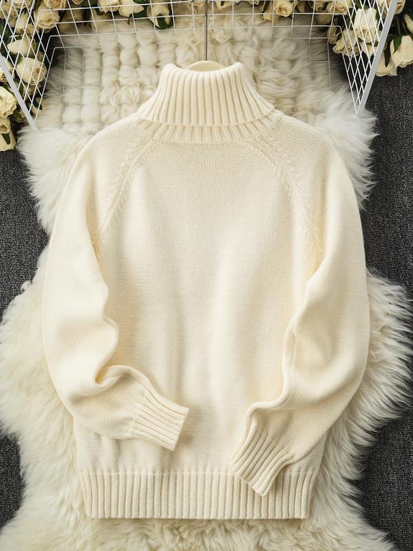 Women's Fitted Long Sleeve High Neck Sweater Knitwear, Casual Style Earth Tone Pullover, Perfect for Fall & Winter, Single Wear or Layering