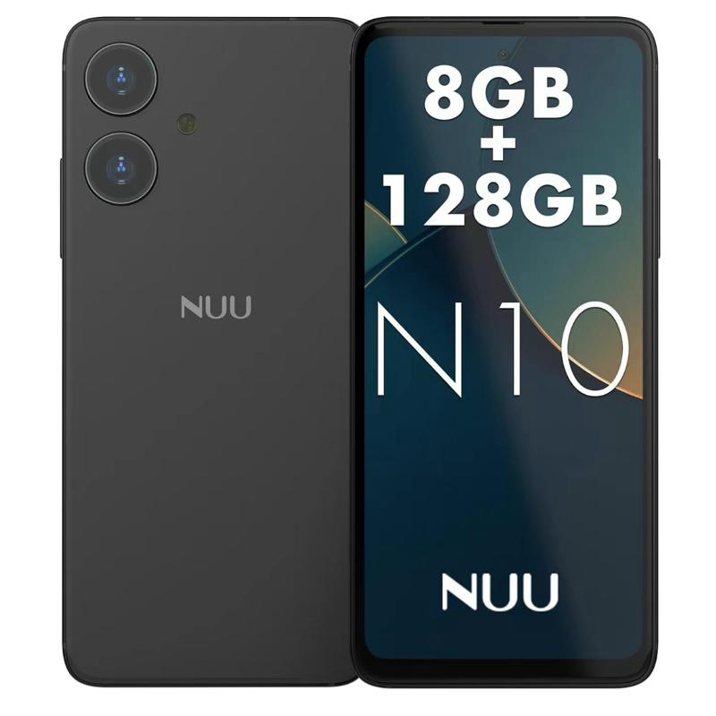 NUU N10 Unlocked Android Smartphone 6.6" 90Hz Display 8GB RAM 128GB Storage Black Phone with 18.96 Wh Lithium-Ion Battery
