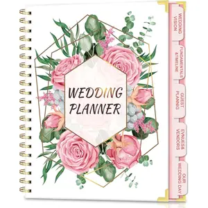 Wedding Planner For Bride-Bridal Wedding Planning binder With 5 Tabbed Sections+Wedding Countdown Calendar, Engagement Gifts For Couples,White Rose
