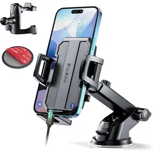 Upgraded 3-in-1 Car Phone Holder Mount [Powerful Suction] Phone Mount For Car Dashboard Air Vent Windshield, For All iPhone Android Phone (Black)