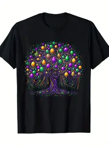 Men's Classic Graphic T-Shirt, Soft 220g Heavyweight Cotton Short Sleeve Crewneck, New Orleans Mardi Gras 2024 Festival Print