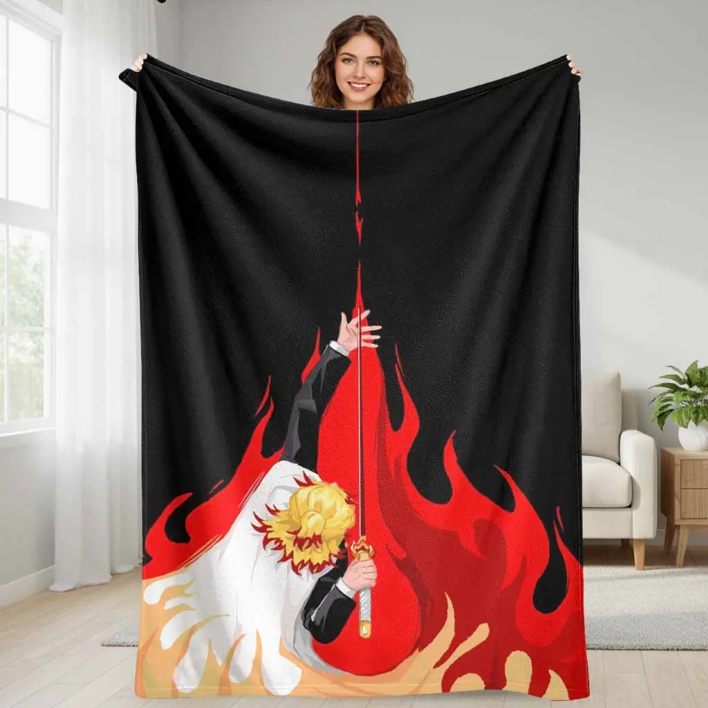Flame Warrior Flannel Blanket Burning Sword Graphic Design Super Soft Lightweight Breathable Throw For Bed Sofa Living Room Camping Office Travel Holiday Gifts Anniversary Decor