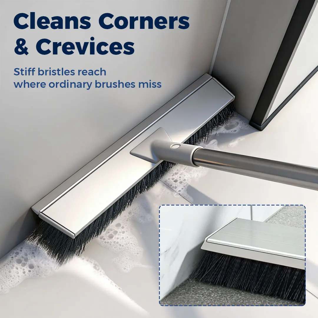 Floor Scrub Brush with 51-Inch Long Adjustable Handle 2 in 1 Scrape Brush Stiff Bristle Floor Scrubber for Cleaning Shower Bathroom Garage Kitchen Wall Deck Tub Tile